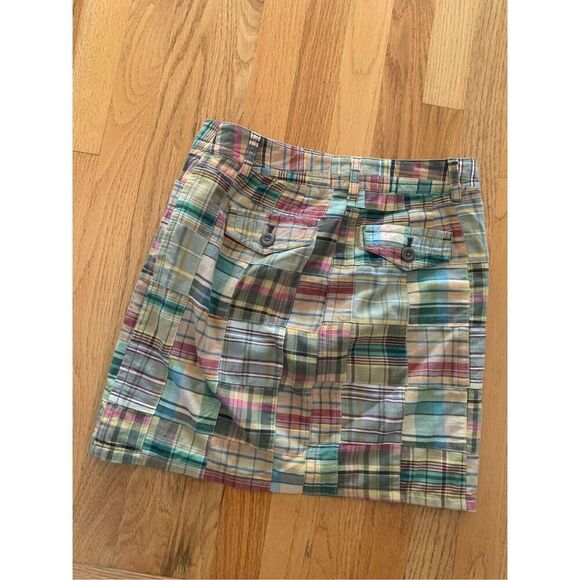 Ann Taylor LOFT Petites olive green madras plaid skirt - Picture 2 of 8